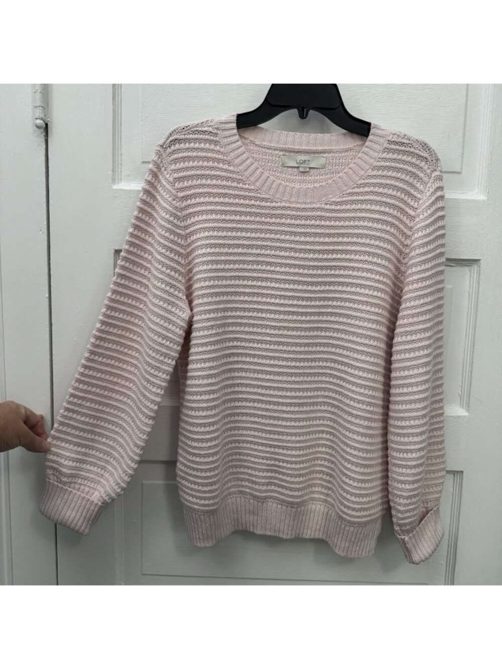 LOFT Womens Large Blush Pink Cotton Textured Knit Crewneck Pullover Sweater
